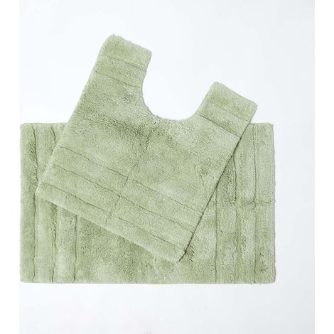 HOMESCAPES Spa Supreme Luxury Sage Green Bath Mat and Pedestal Set - Green