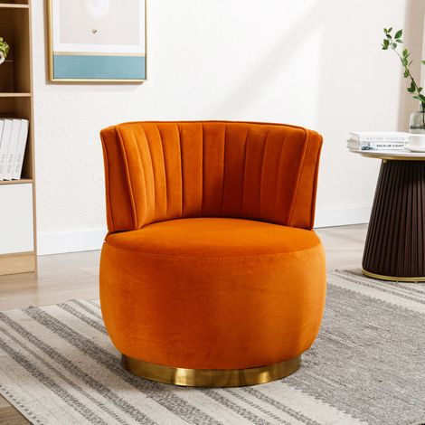 fauteuil pivotant 360° en velours orange moderne OKMYHOME (1/5)