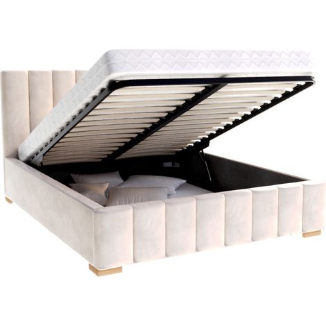 Lit Coffre Austin 160 x 200 cm avec sommier à lattes relevable Beige Foncé (1/5)