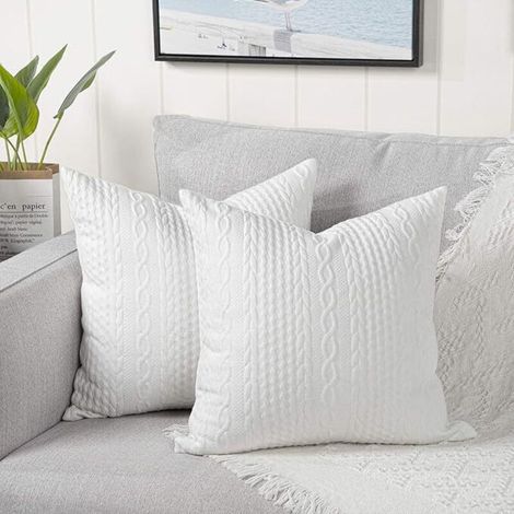 Lot de 2 Housses de Coussin Ultra Douces Blanc 45x45cm, Motif Moderne en Relief, Parfaites pour Canapé, Chambre et Voiture (1/4)
