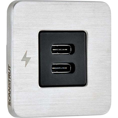 Scanstrut TILE - Toma de carga USB-C doble con embellecedor en acero, para interiores , para autocaravana, camper (1/4)