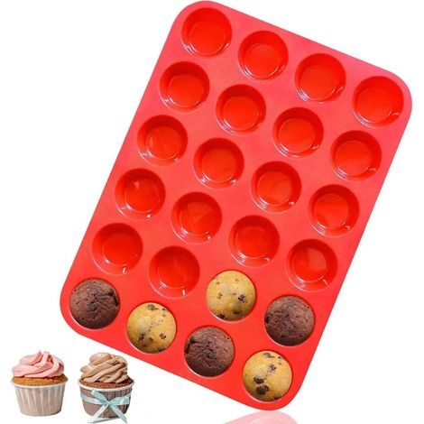 Große Mini-Muffinform aus Silikon, fasst 24 Muffins, antihaftbeschichtet, hitzebeständig, 200 °C, spülmaschinen- und mikrowellengeeignet, Blau (1/5)