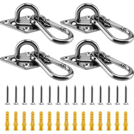 Crochet Plafond Lot de 4 - Crochet INOX M6 Acier Inoxydable avec 4 Mousquetons - Fixation Voile d'Ombrage - Œillet Mural 65x40x17mm (1/5)