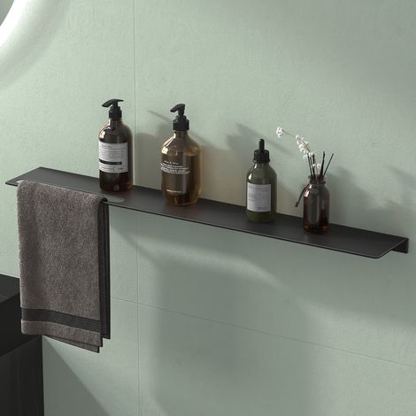 Mai & Mai Étagère Murale de Rangement en Aluminium Porte-Serviettes au Mur Support Rangement à Poser à Susprendre pour Salle de Bain Cuisine Noir Mat 80×12,5×3,2 CM Reglo-06 (1/5)