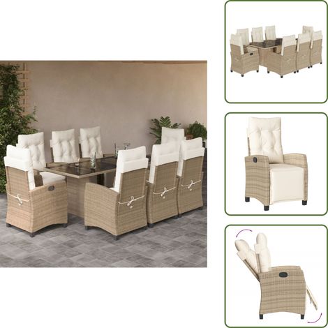 Ensemble à manger de jardin et coussins 9 pcs beige Poly rotin - Salon De Jardin - Meuble De Jardin - Set Salon De Jardin - Table De Jardin - Chaises De Jardin (1/5)