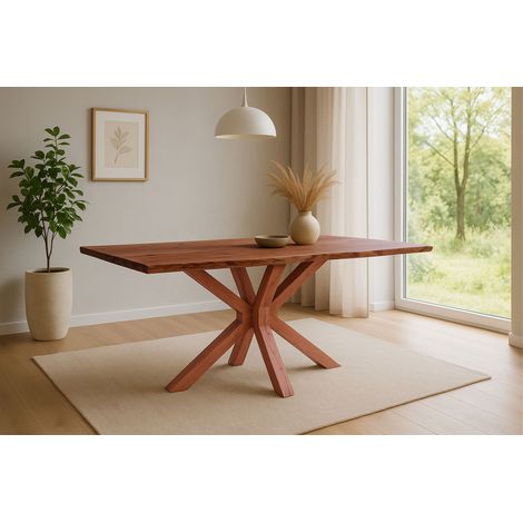 Esstisch Baumkante massiv Akazie nussbaum 140 x 80 cm Spider-Gestell Holz nussbaum PRAG (1/5)