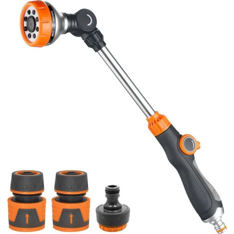Pistolet d'arrosage de Jardin, Lance Arrosage 47cm 8 Modèles Réglable Pulvérisateur de Jardin Arrosoir avec 2 Embout Tuyau Arrosage 1/2 Pouce et 1 Bus (1/5)