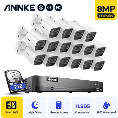 ANNKE 16CH H.265+ 8MP 4K 5-in-1(TVI/AHD/CVI/CVBS/IPC) CCTV DVR 8MP Ultra HD Security Cameras CCTV Kit 8Cameras  -2TB HDD (1/5)