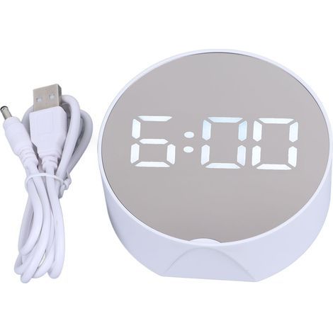 Digital Mirror Clock Alarm White Big Round Screen Easy to Read Portable LED Clock for Office Bedroom Travel (1/5)