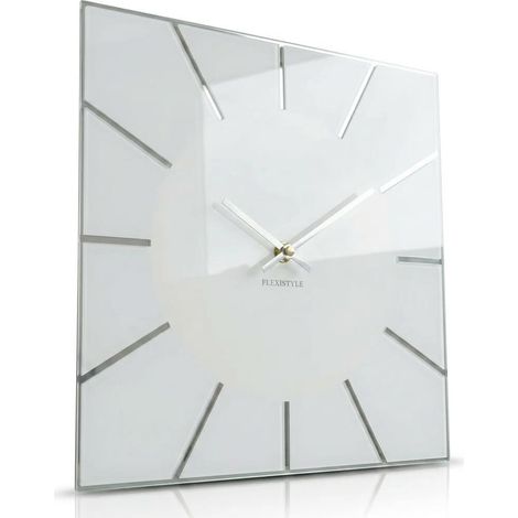 Horloge Murale carrée Digit 30 cm de diamètre, sans Bruit de tic-tac Moderne, Design en Verre Acrylique et Miroir Acrylique, Salon, Chambre à Coucher Blanche (Blanc) (1/5)