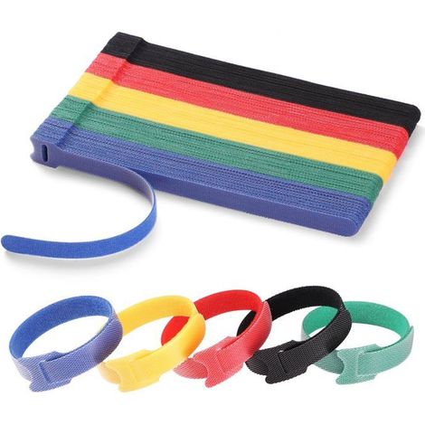 BelleRise - Lot de 100 serre-câbles réutilisables de 20 cm Attaches-câbles réglables Serre-câbles auto-agrippants 5 couleurs (1/5)