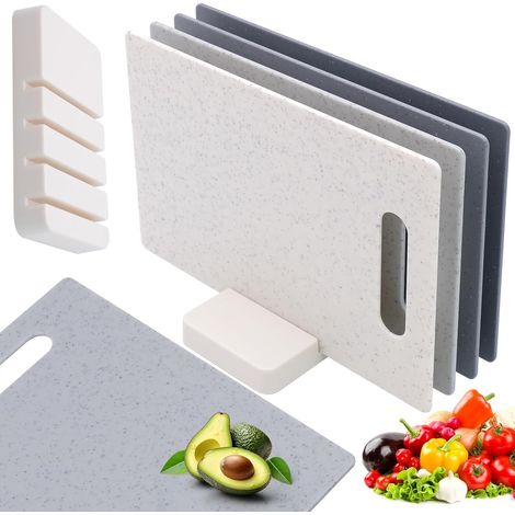 Lot de 4 Planches à Découper avec Support, Planche à Découper Plastique Antidérapante, Planche a Decouper Cuisine pour Viande, Légumes, Fruits, 28 x 18 cm (1/5)