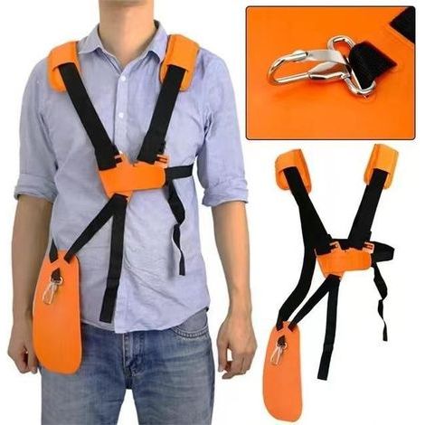 Harnais Débroussailleuse- Bandoulière Double - Harnais de Doudeuse- pour Débroussailleuse, Tronçonneuse et Tondeuse à Gazon Compatible avec FS, Taille-Bordures série km,Orange (1/5)