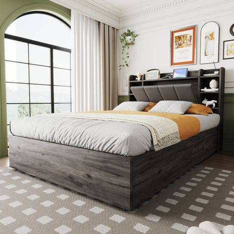 Letto contenitore con USB in MDF grigio 140x200 OKMYHOME (1/5)