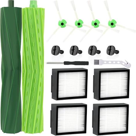Pièces Accessoire de Rechange pour iRobot Roomba E & I Series i7 i7+ i3 i3+ i4 i4+ i6 i6+ i8 i8+ j7 j7+/Plus E5 E6 E7,4 filtres,4 brosses latérales,1 paire de brosses d'extraction en silicone (1/5)