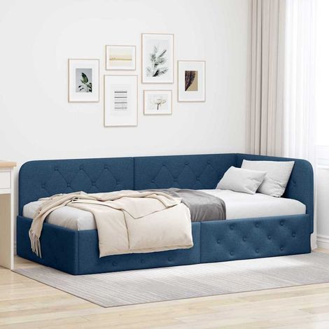 Eckbettgestell Blau 90 x 200 cm Stoff
