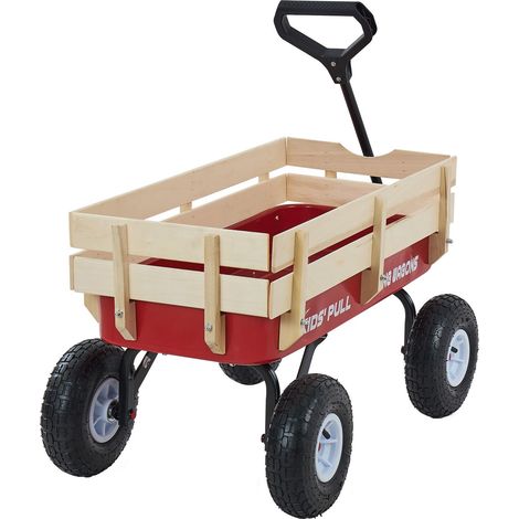 Chariot à tirer pour enfants 101 cm avec panneaux en bois, charge 150 kg, tout-terrain, cadeau anniversaire, rouge (1/5)