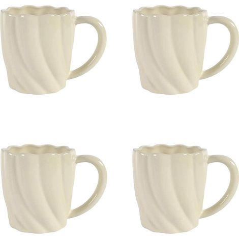 Lot de 4 Mugs en Porcelaine Écru pour Thé et Chocolat Chaud 520 ml 15 x 10 x 11 cm - PANGIVO (1/5)