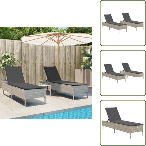 The Living Store Sonnenliegen mit Auflagen 2 Stk. Hellgrau Poly Rattan - Sonnenliegen - Gartenmöbel - Outdoormöbel - Lounge Chair - Relaxsessel (1/5)