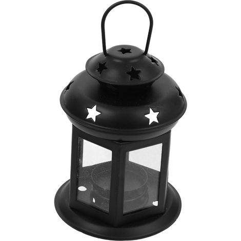 Lanterne Bougie Décorative Suspendue Table Porte-Bougie Noir avec Étoiles Découpées Décor Romantique pour Mariage et Lanterne Ambiance Compacte (1/5)
