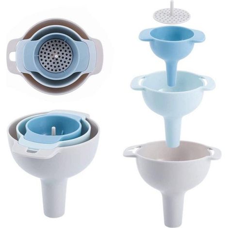 Entonnoir Cuisine - 3 Tailles PP Sans BPA - Filtre Amovible Compatible - Pour Huile Épices Liquides Solides - Lot de 3 Entonnoirs + 1 Filtre (1/5)