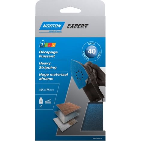 Patins multi-ponçeuses auto-agrippants perforés 105x175mm (x5) NORTON - Grain: 40 (1/5)