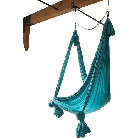 Hamaca de yoga aérea, alta capacidad de carga, incluye accesorios, color azul. (1/2)
