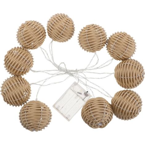 Guirlande Lumineuse de Jardin 10 Boules LED Imitation Rotin (1/5)