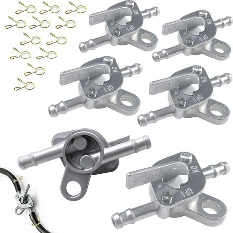Stück Motorrad-Kraftstoffhahn, Universal-Kraftstoffhahn 6 mm Kraftstoffschalter mit 12 Rohrclips für Auto-Motorrad-Rasenmäher 50 cc, 70 cc, 90 cc, 110 cc, 125 cc (1/5)