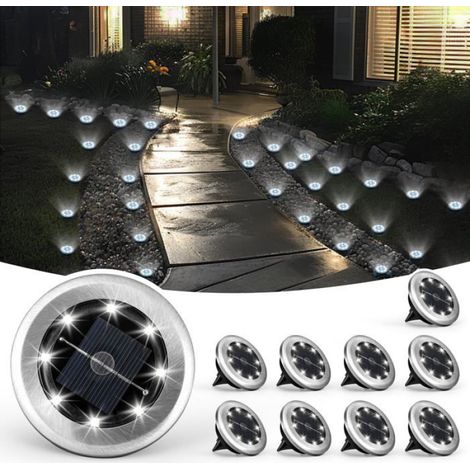 Lot de 10 mini lampes solaires de jardin, éclairage paysager étanche pour terrasse, cour, allée (blanc froid)[Classe énergétique A] (1/5)