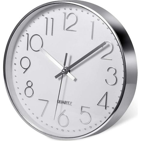 Hochwertige silberne Wanduhr (20 cm), moderne, geräuschlose Wanduhr ohne Ticken, ideal für Küche und Zuhause (1/5)