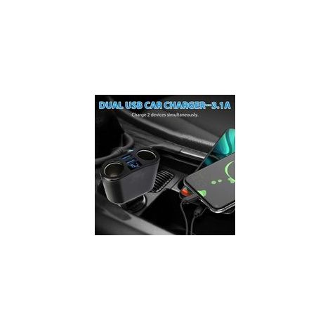 Cargador USB para encendedor de cigarrillos QC 3.0, puertos USB de 12 V y 15 W + 2 tomas, adaptador de cargador para encendedor de cigarrillos de coche con pantalla LED de voltaje para teléfono, table