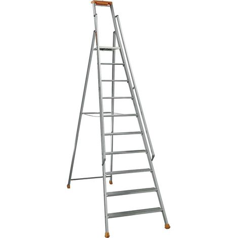 Tubesca Comabi – Escabeau aluminium professionnel 10 à 12 marches – Hauteur de plancher 2,2m – Marches striées antidérapantes – Charge maximale 150kg (1/10)