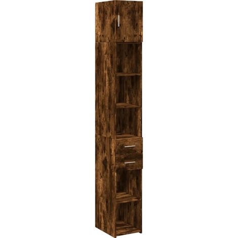 Armario de almacenamiento estrecho de 30 x 42,5 x 225 cm amplio espacio de almacenamiento para baño o cocina madera de ingeniería acabado en roble ahumado 020055556 (1/5)