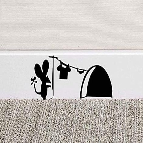 Autocollant mural en vinyle représentant une trou-maison de souris pour plinthe 18x7cm (1/4)