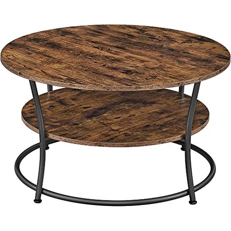 Couchtisch, runder Cocktailtisch mit Ablage, Teetisch, einfache Montage, Metall, Industriemuster, rustikales Braun LCT80BX (1/5)