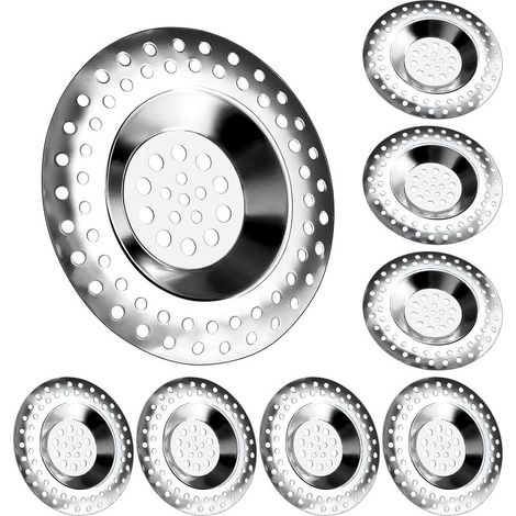 Bouchon de crépine d'évier en acier inoxydable 8 pièces Attrape-cheveux Bouchon de cheveux Couvercle de drain de douche Protecteur de drain Filtre de vidange Bouchon de douche Couvercle de trou (1/5)