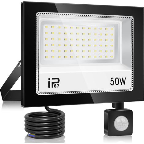 50W Projecteur LED Detecteur de Mouvement,5000lm Spot LED Extérieur,7000K Blanc Froid,IP67 Etanche Super Lumineux Eclairage Exterieur,Éclairage mural d'extérieur pour Jardin,Patio (1/5)