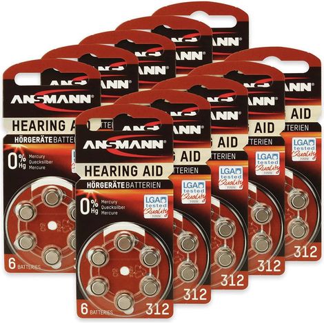 Pile pour appareil auditif ANSMANN, HEARING AID, PR41, taille 312, 60 pièces