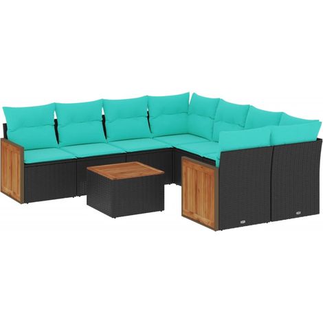 9-teiliges Gartensofa-Set mit Kissen, schwarzes Polyrattan vidaXL (1/5)