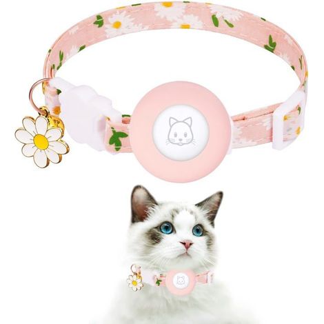 BelleRise - Collier pour chat, collier pour chaton, en silicone, avec clochette et pendentif fleur (rose). (1/5)