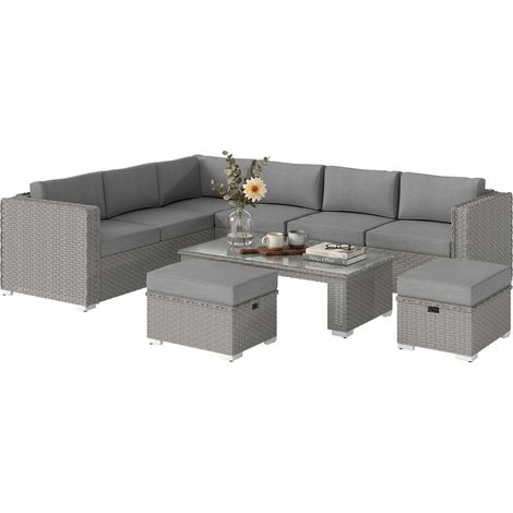 6-Piece Woven Resin Garden Lounge Set for Terrace Grey (1/5)