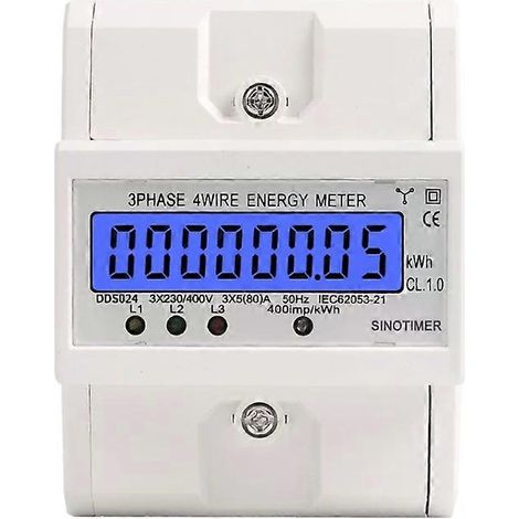 Compteur électrique triphasé avec affichage rétroéclairé, 5-100 A 400 V, DDS024, boîtier blanc (1/5)