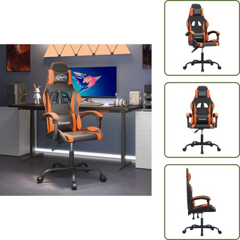 The Living Store Chaise de jeu pivotante Noir et orange Similicuir - Chaise de gaming (1/5)