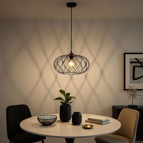 LED Hängelampe Esstischleuchte Metallgeflecht Pendelleuchte schwarz gold Wohnzimmerlampe, 7W 700lm warmweiß, DxH 40 x 150 cm