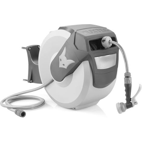 Carrete automático de manguera para pared FUXTEC FX-WSA30 de 30 m con "EASY FIX" para facilitar el riego - Gris