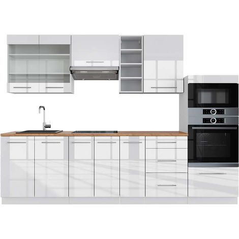 Cucina componibile Fame-Line, Bianco lucido/bianco, 280 cm , PL Rovere, Vicco