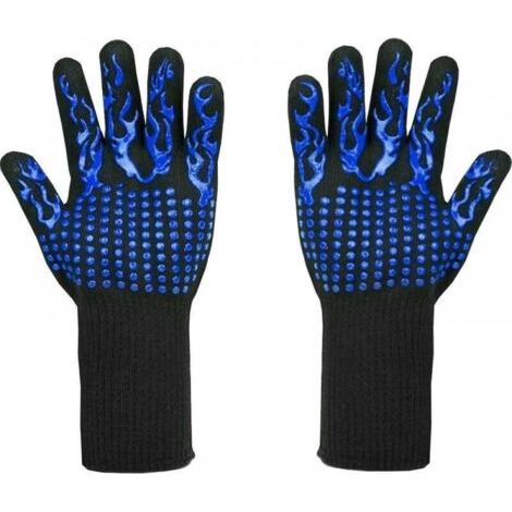 Gants de barbecue résistants à la chaleur jusqu'à 800 °C - Gants résistants aux coupures L5 - Gants de cuisine haut de gamme pour griller, cuisiner, pâtisserie et souder (1 paire), bleu (1/4)