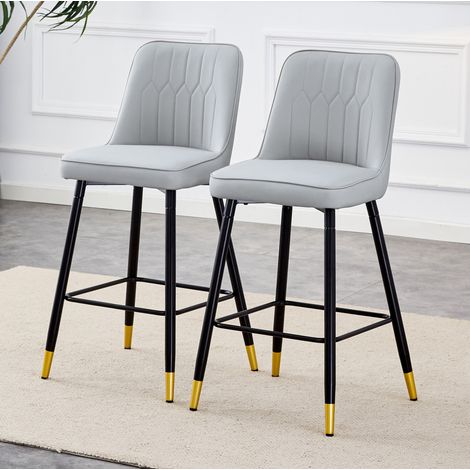 REDOM - Set di 2 sgabelli da bar in PU grigio chiaro, schienale ergonomico, poggiapiedi, struttura in metallo nero (1/5)