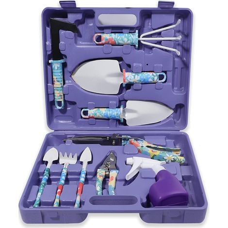 10 Pieces Garden Tools Set, Women Gift Aluminum Garden Tools with Garden Bag, Garden Shovel, Garden Gifts for Men Women Purple